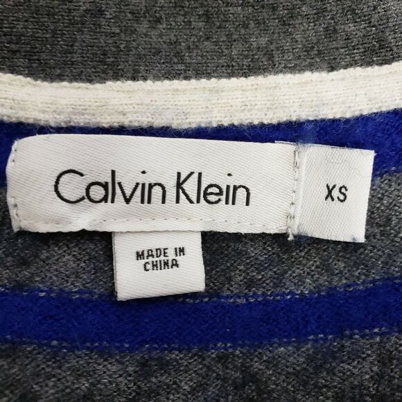 Calvin Klein Womens Cardigan Sweater XS Pockets Striped Wool Cashmere Rabbit Hai - Picture 7 of 9